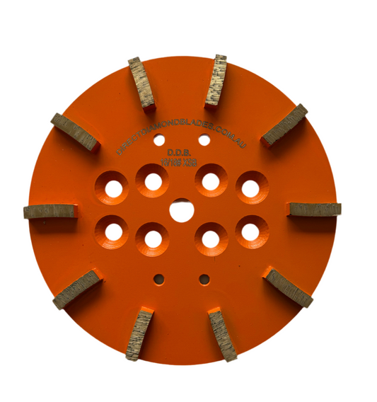 Diamond Grinding Plate: 10″ 16/18# EXTRA Soft Bond 10-Segment Curved (10mm thickness)